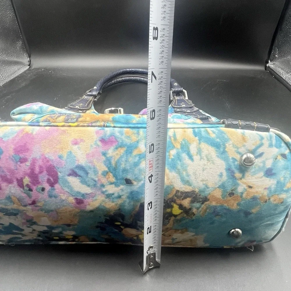 Wilson Leather Blue and Pink Water‎ Color Floral Fabric Hobo Bag Rare